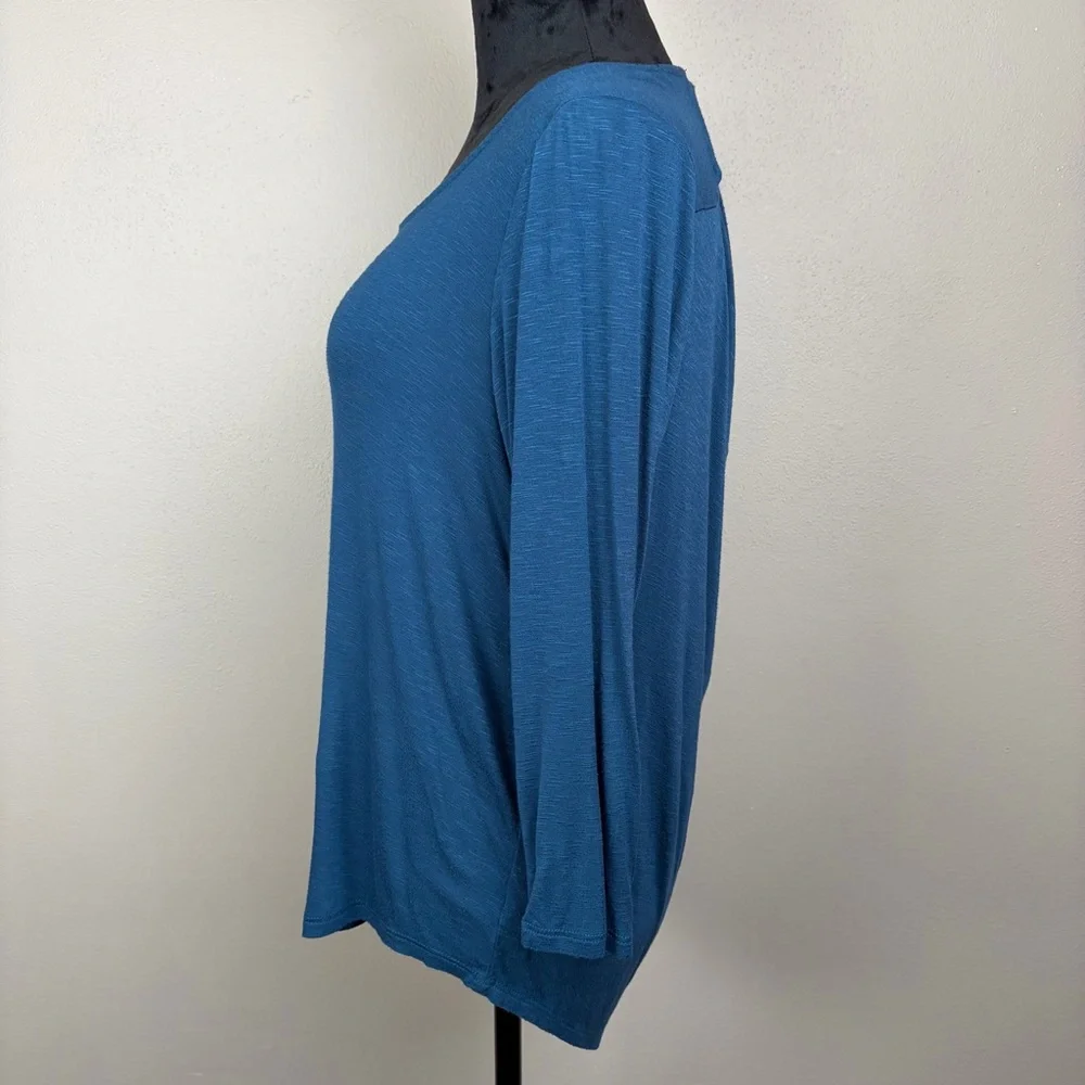 Olivia Moon Teal Blue Drape Open Back Knit Top Sz M Long Sleeve Made In USA EUC